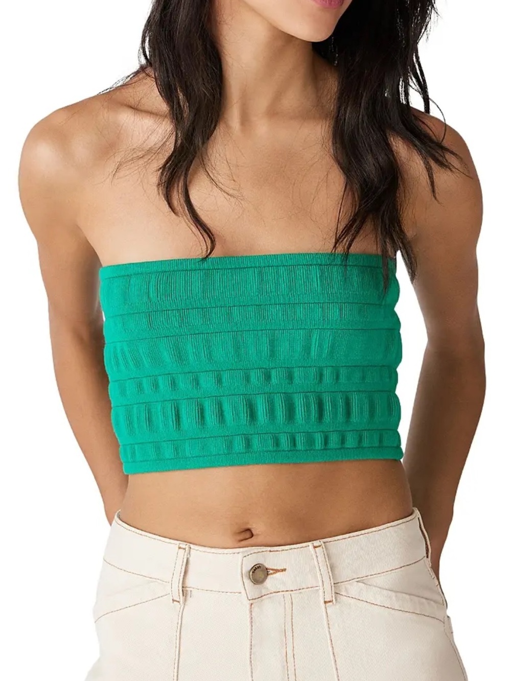 NWT ba&sh Emerald Green Tehani Ribbed Knit Strapless Bandeau Top - XS